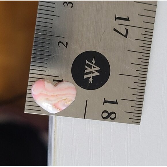 Boho Girly Dainty Mini Pink White Gold Agate Puffy Heart Studs Earrings - Picture 2 of 9